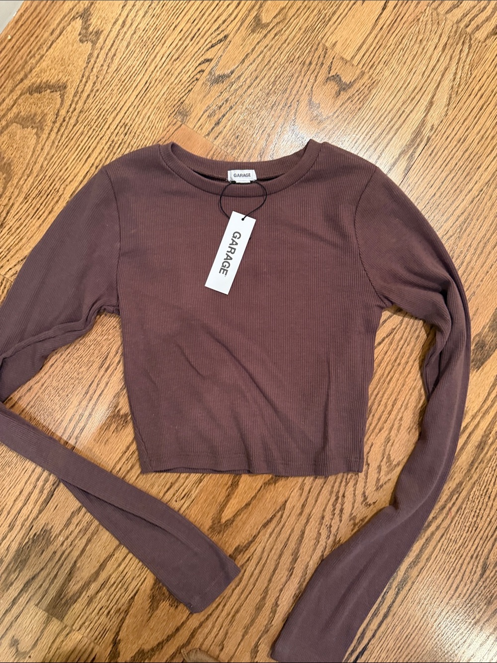 Garage Long Sleeve Ribbed Crop Top - Dusty Plum
